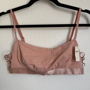 NWT AERIE Sz M Square Neck Strappy Lace Up Unlined Adjustable Bra Ballerina Pink